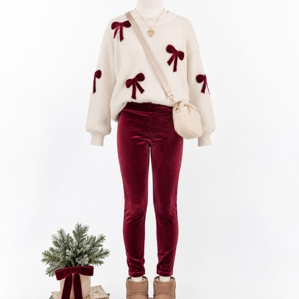 NWT SPANX Girls Velvet Leggings – Size Large 10/12 – Burgundy